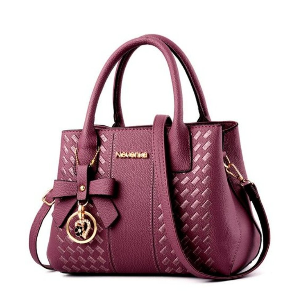 Purple Handbag with Shoulder Strap Geometric Pattern Stylish & Functional